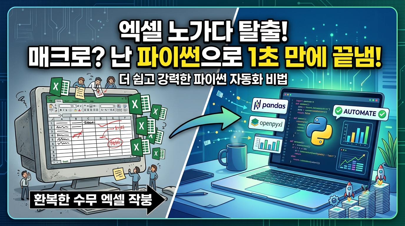 엑셀 반복 작업을 매크로 대신 파이썬으로 자동화하는 방법을 보여주는 썸네일 이미지
