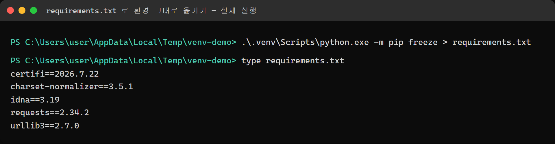 pip freeze로 만든 requirements.txt 실제 내용